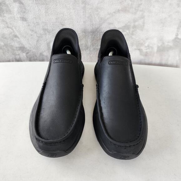 Skechers Shoes Mens 13 Slip Ins Loafers Black Leather Air Cooled Parson Oswin - Picture 5 of 13